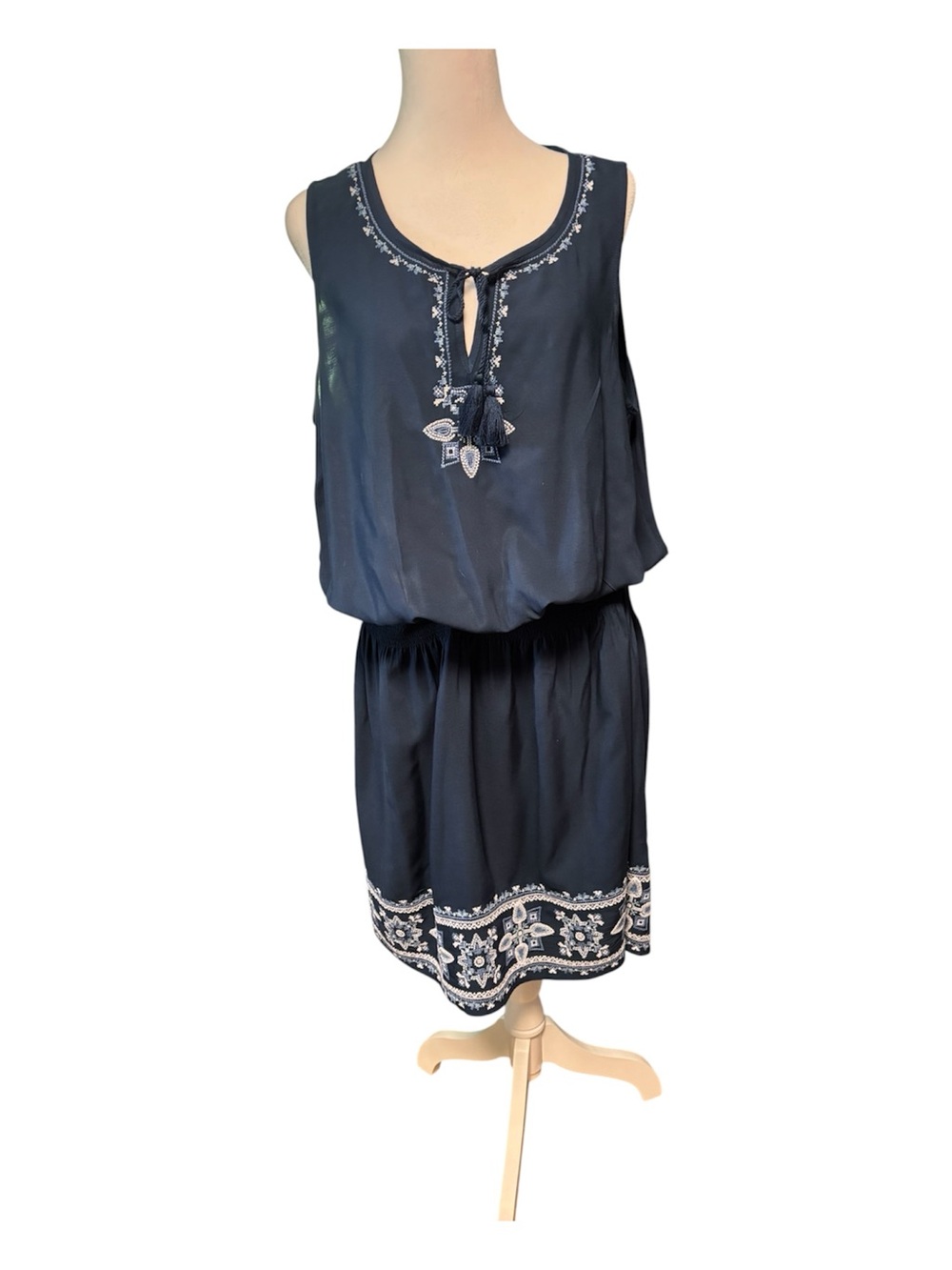 J. Jill Navy Dress with White Embroidered Trim